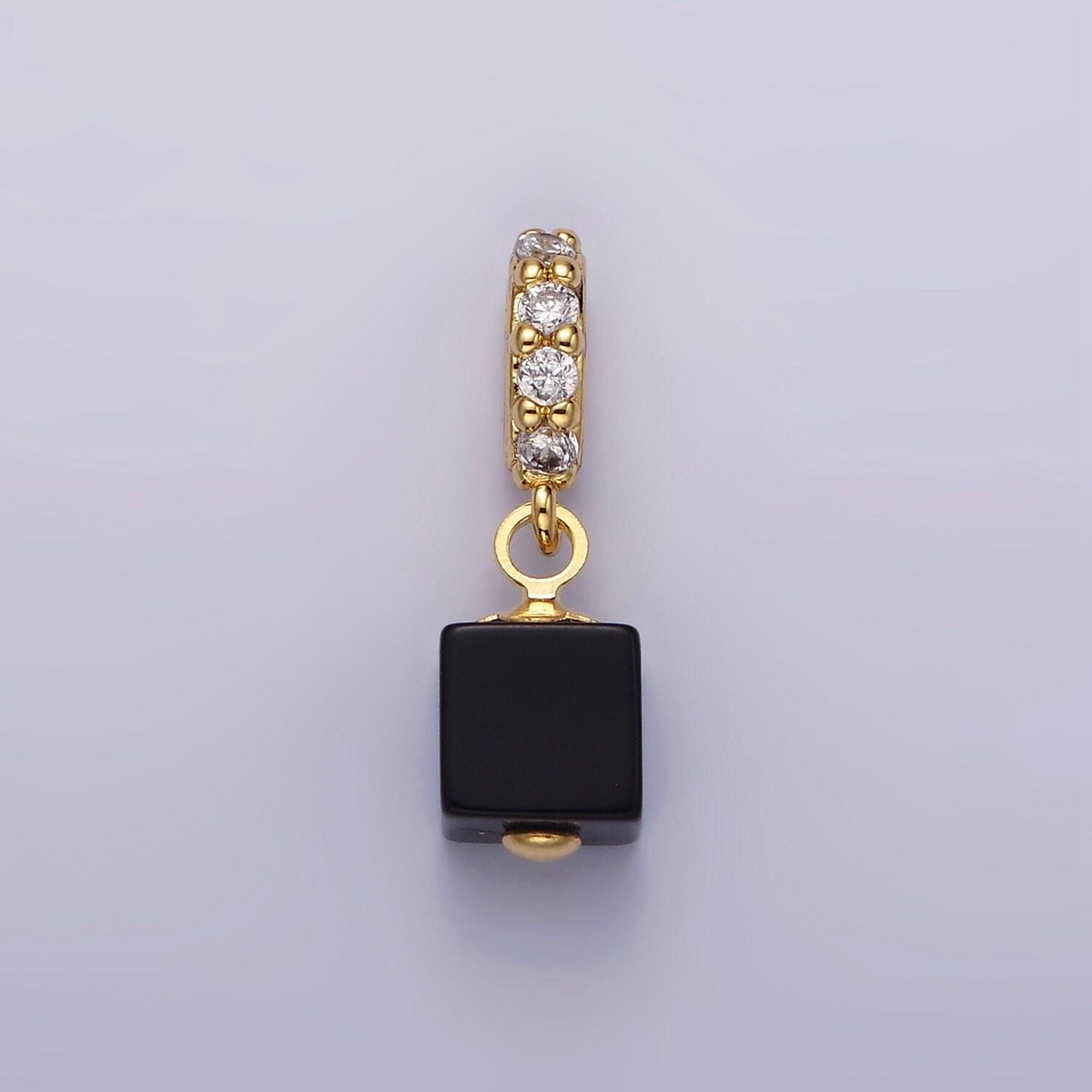 14k gold filled red carnelian, black onyx cube clear micro paved cz bail pendant | n1296 n1297