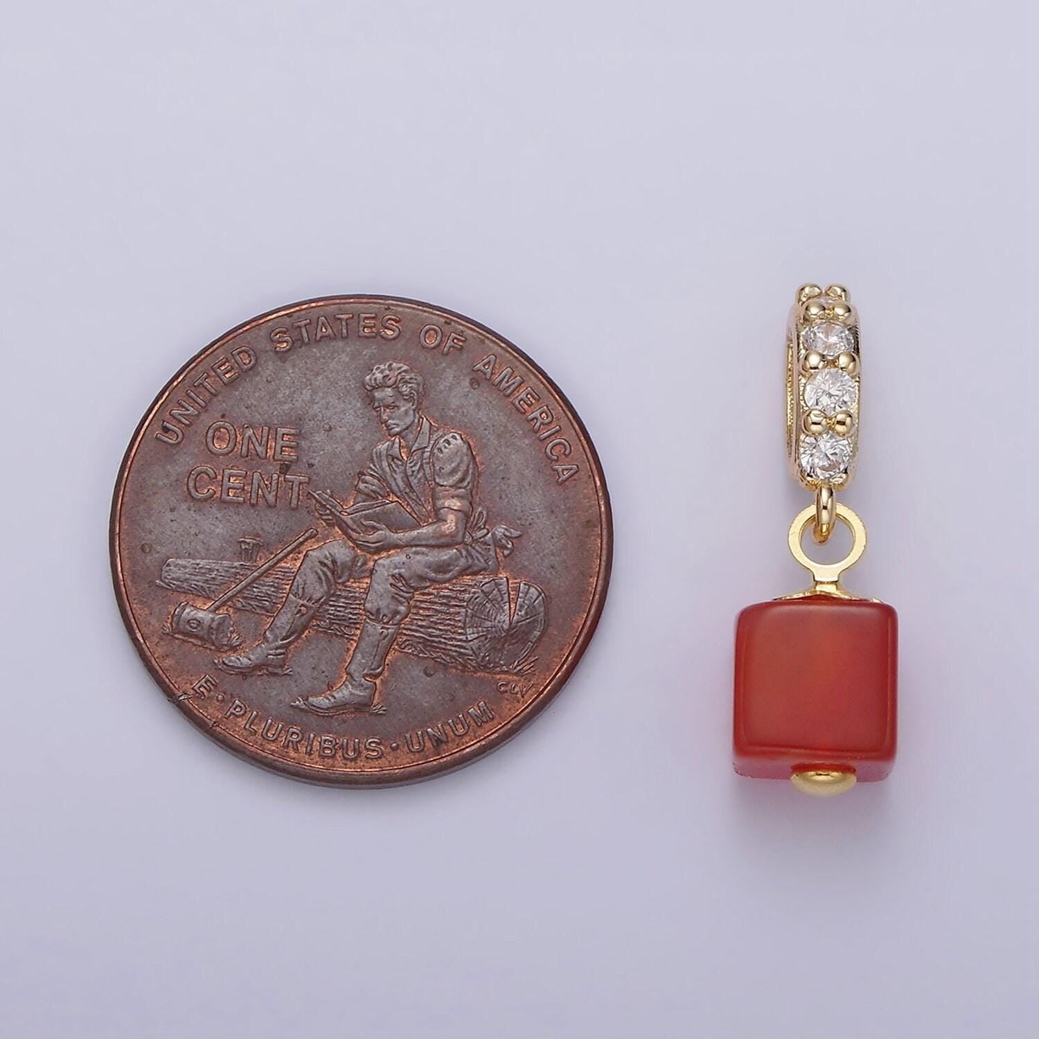 14k gold filled red carnelian, black onyx cube clear micro paved cz bail pendant | n1296 n1297