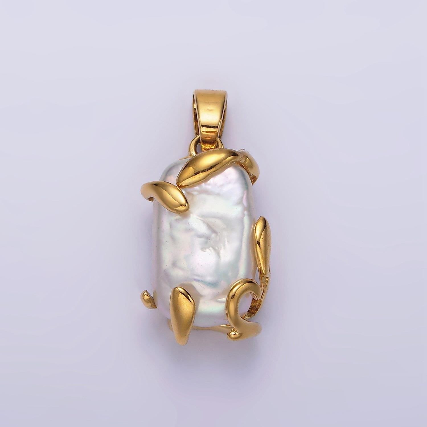 24k gold filled white baroque freshwater pearl molten drip pendant in gold & silver | n1292 n1293
