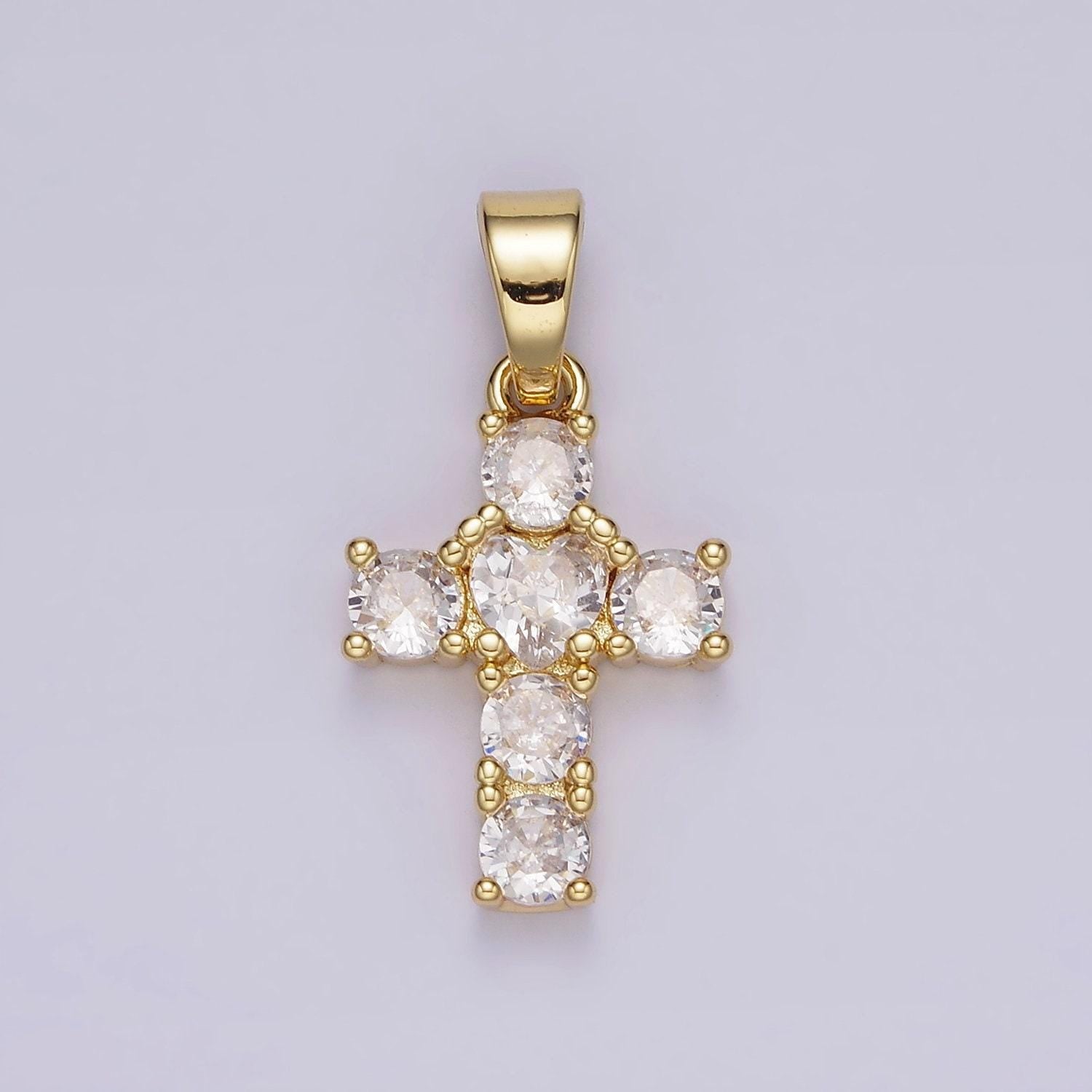 14k gold filled clear cz square lined 27mm beaded cross pendant | n1286