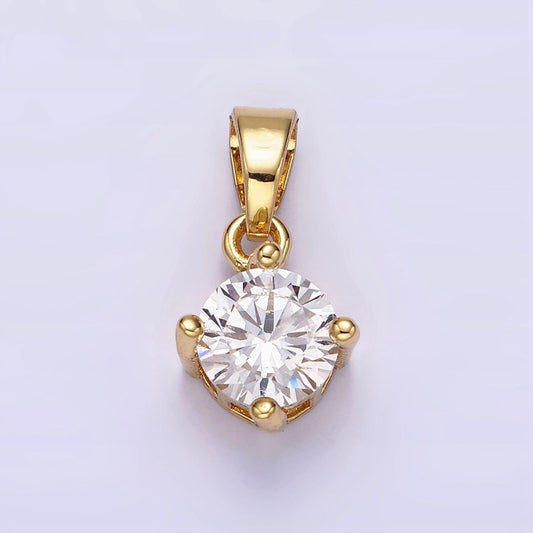 14k gold filled 18mm clear round cubic zirconia cz solitaire minimalist pendant | n1283