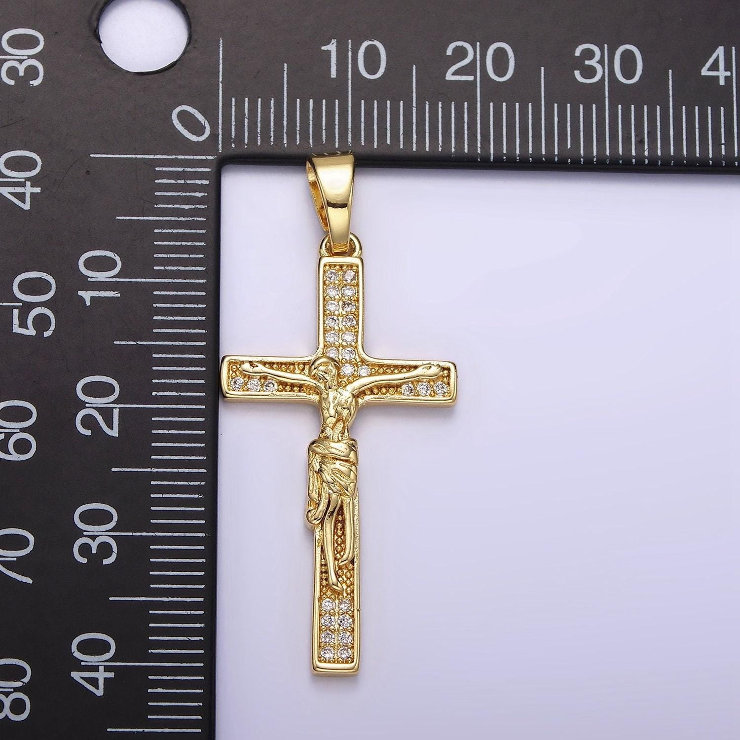 14k gold filled clear micro paved cz crucifix latin cross pendant | n1281