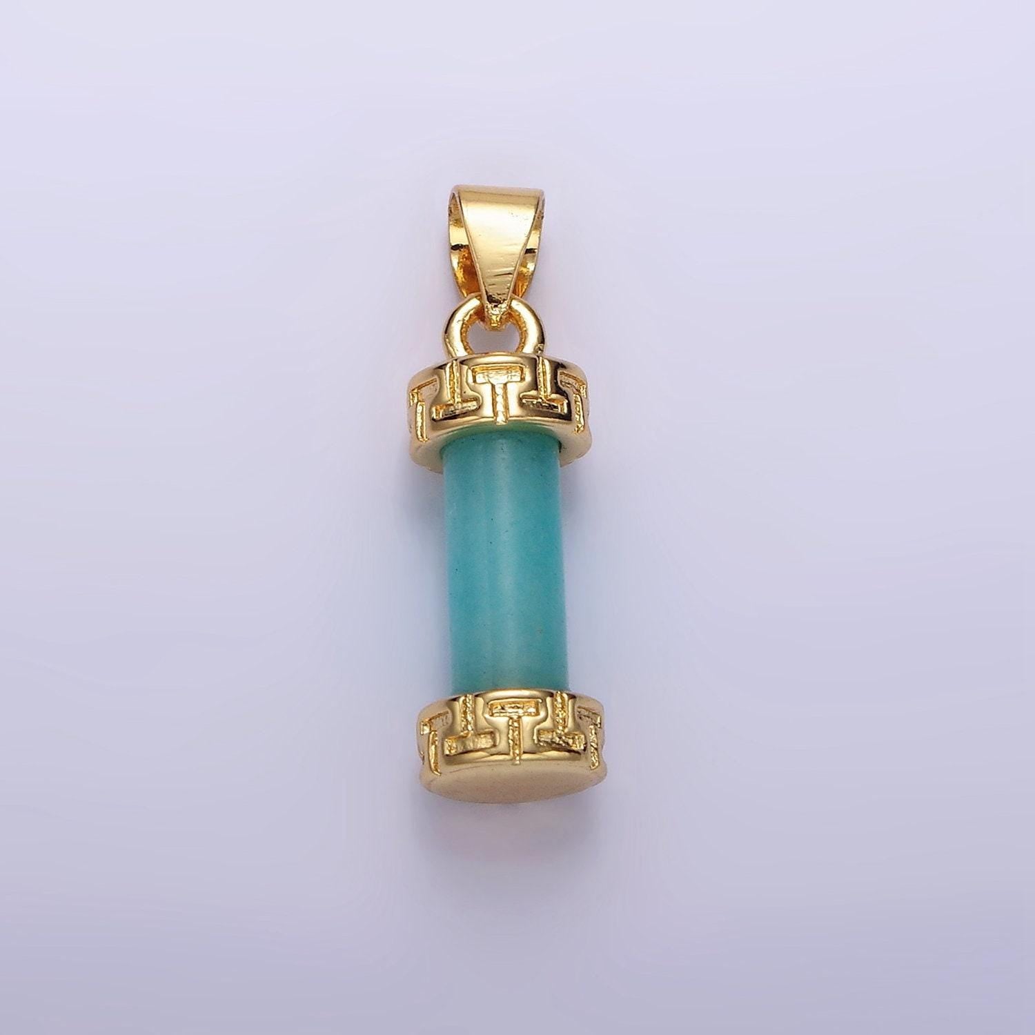 14kgold filled carnelian, amazonite, amethyst, onyx, clearquartz, rosequartz, howlite, tigereye engraved cylinder tube pendant | n1272-n1279