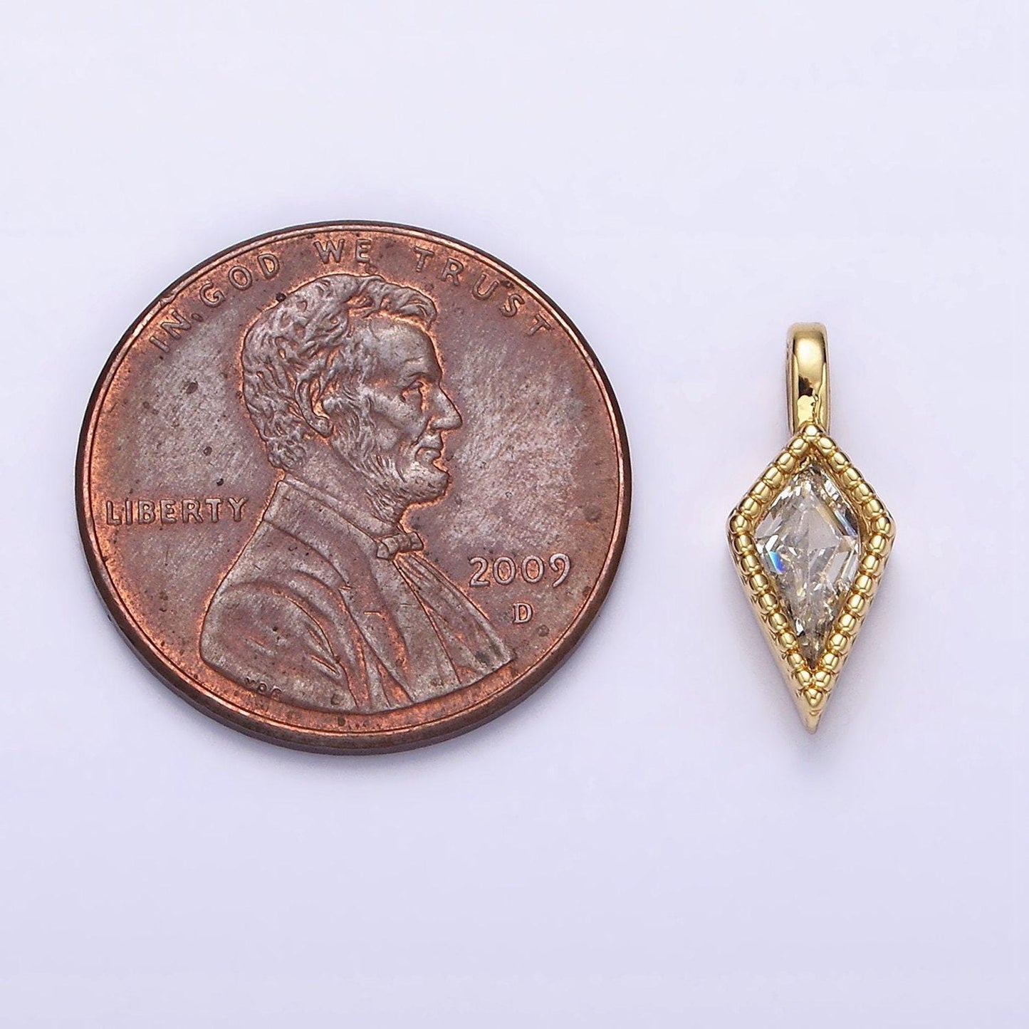 14k gold filled 14.5mm clear diamond rhombus cz beaded pendant | n1271