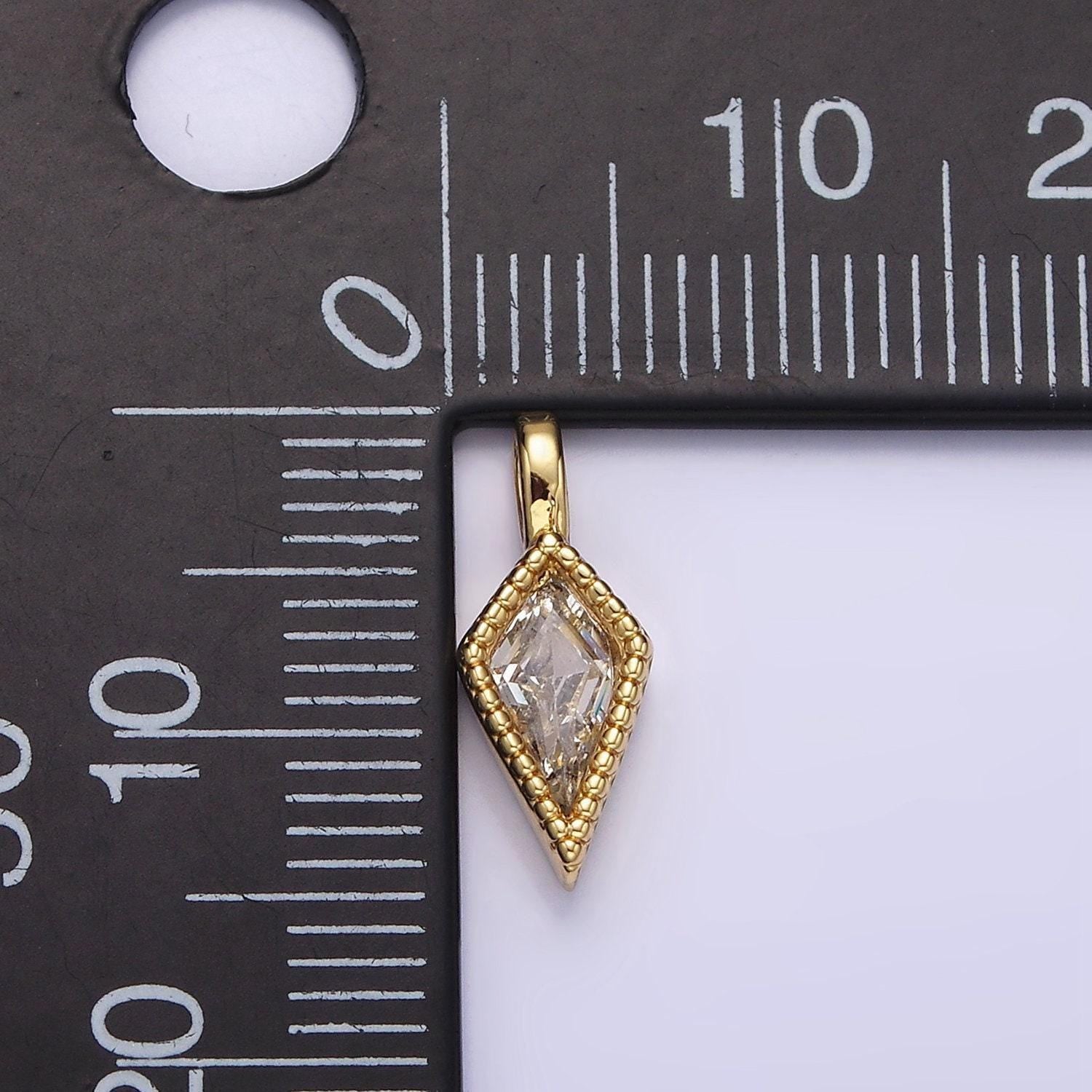 14k gold filled 14.5mm clear diamond rhombus cz beaded pendant | n1271