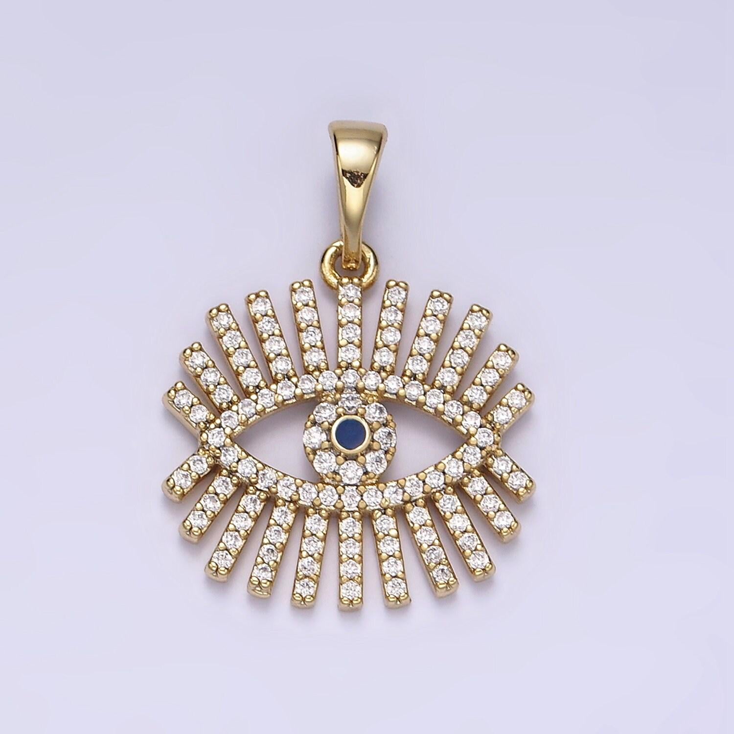 14k gold filled blue evil eye clear micro paved cz open pendant | n1270