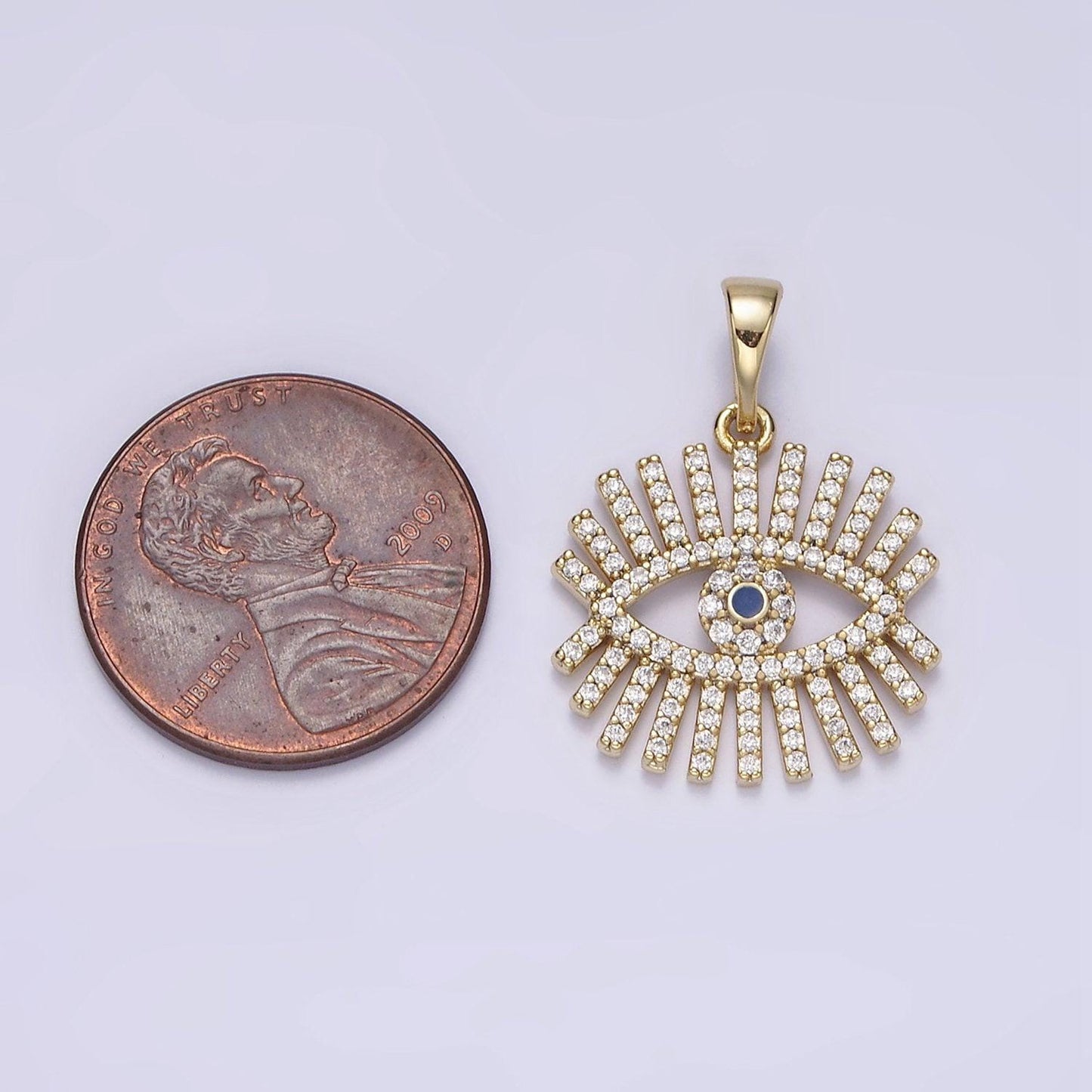 14k gold filled blue evil eye clear micro paved cz open pendant | n1270