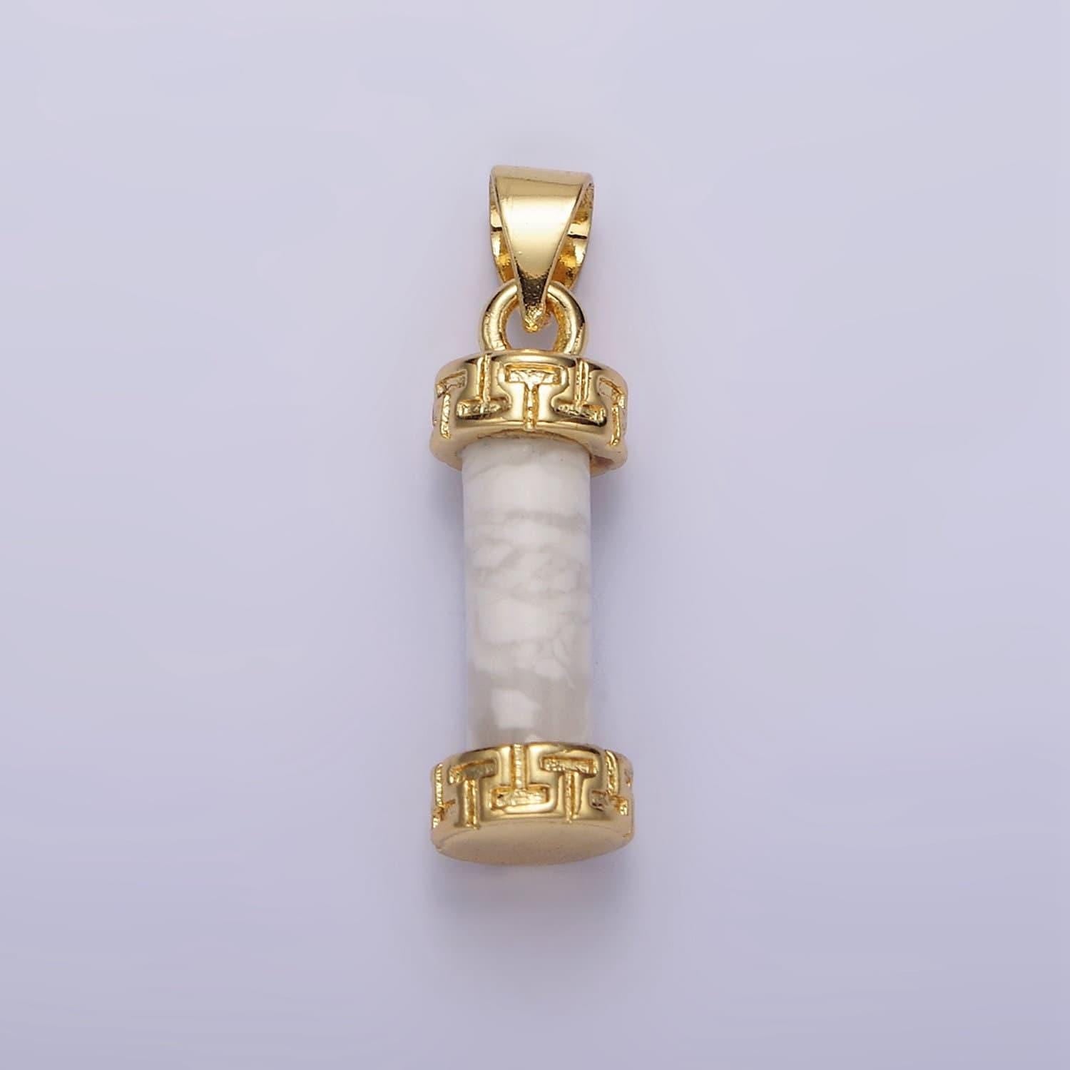 14kgold filled carnelian, amazonite, amethyst, onyx, clearquartz, rosequartz, howlite, tigereye engraved cylinder tube pendant | n1272-n1279