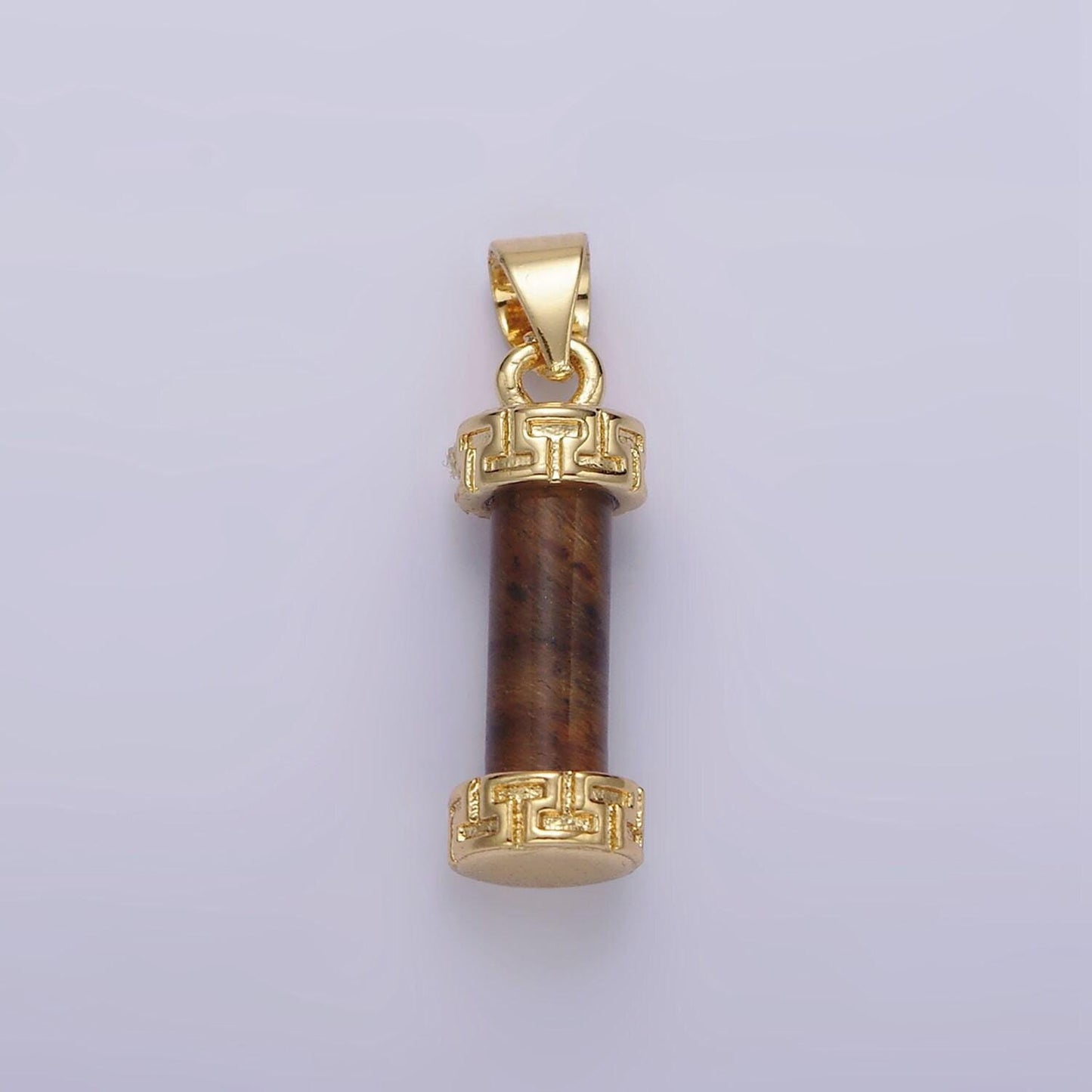 14kgold filled carnelian, amazonite, amethyst, onyx, clearquartz, rosequartz, howlite, tigereye engraved cylinder tube pendant | n1272-n1279