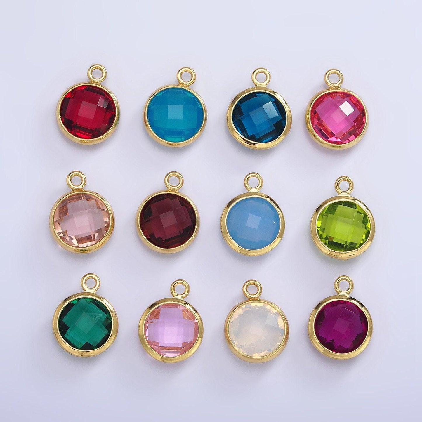 14k gold filled 6mm multifaceted birthstone cz round personalized charm | n1185 - n1196