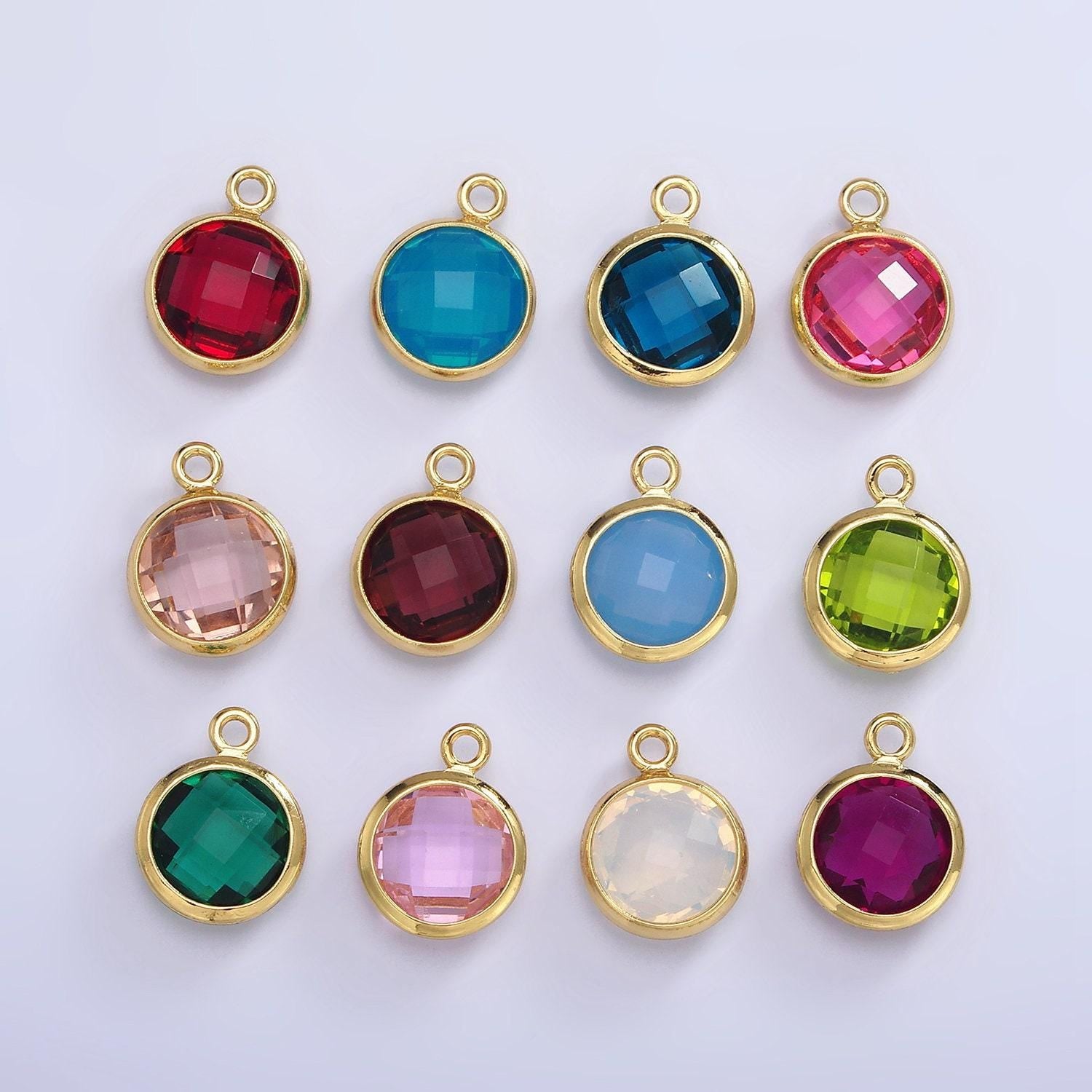 14k gold filled 6mm multifaceted birthstone cz round personalized charm | n1185 - n1196