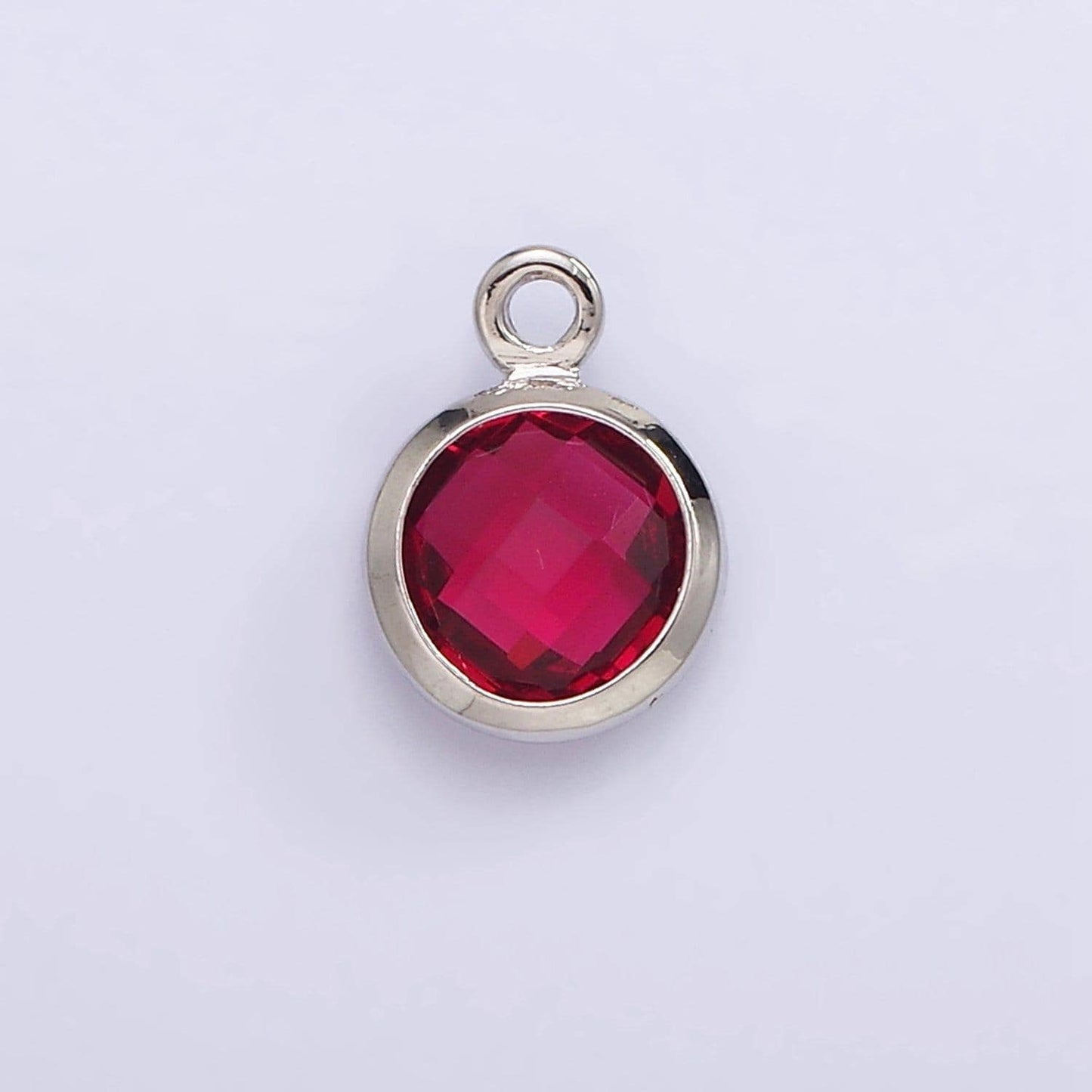 Silver 6mm multifaceted birthstone cz round personalized charm | n1173 - n1184