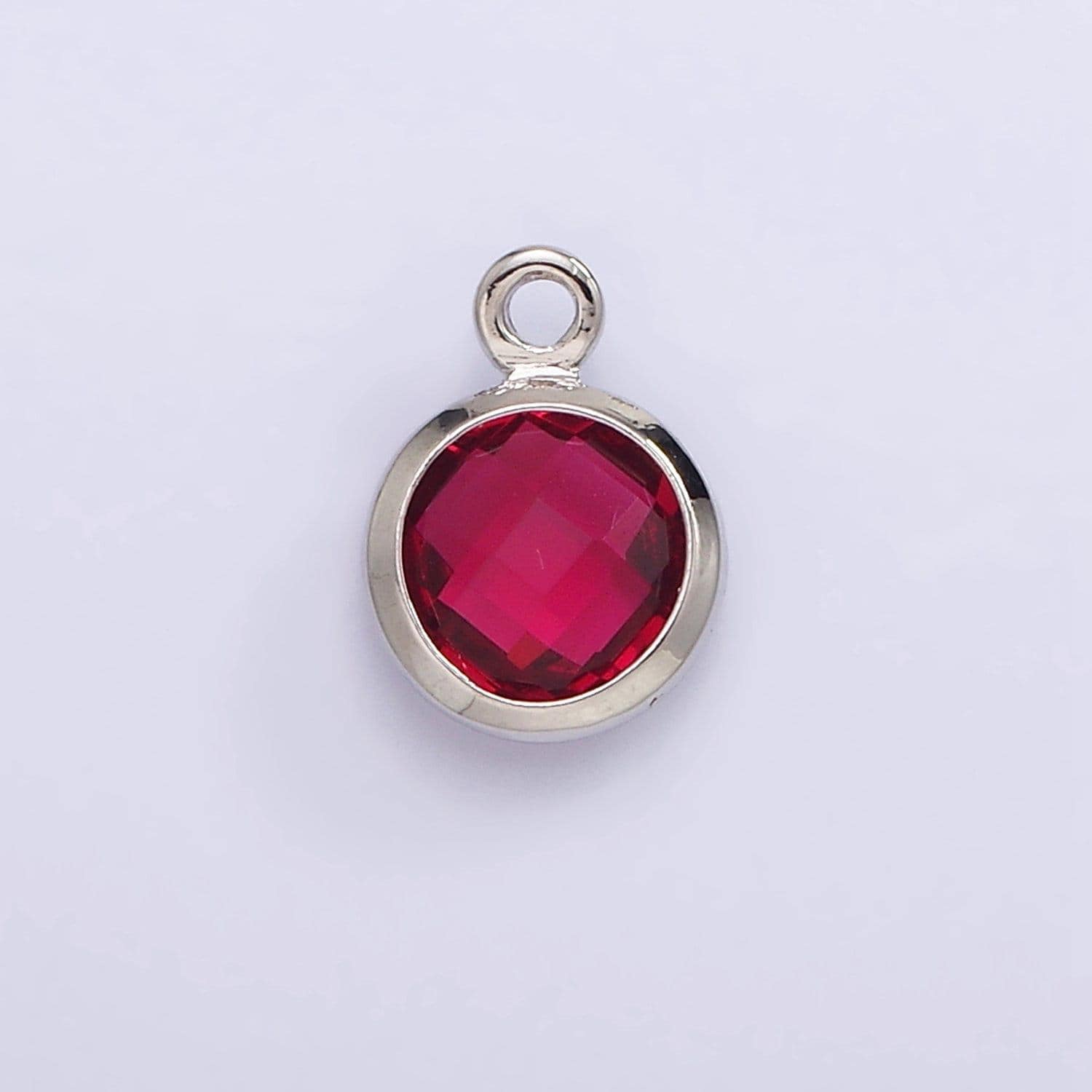 Silver 6mm multifaceted birthstone cz round personalized charm | n1173 - n1184