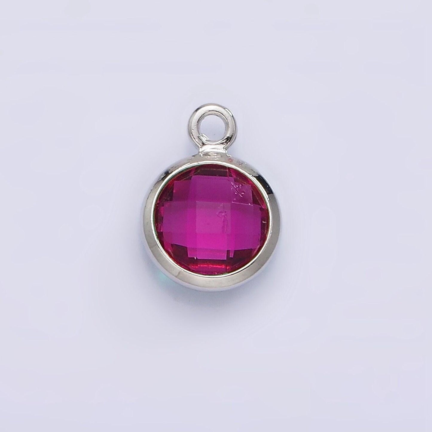 Silver 6mm multifaceted birthstone cz round personalized charm | n1173 - n1184