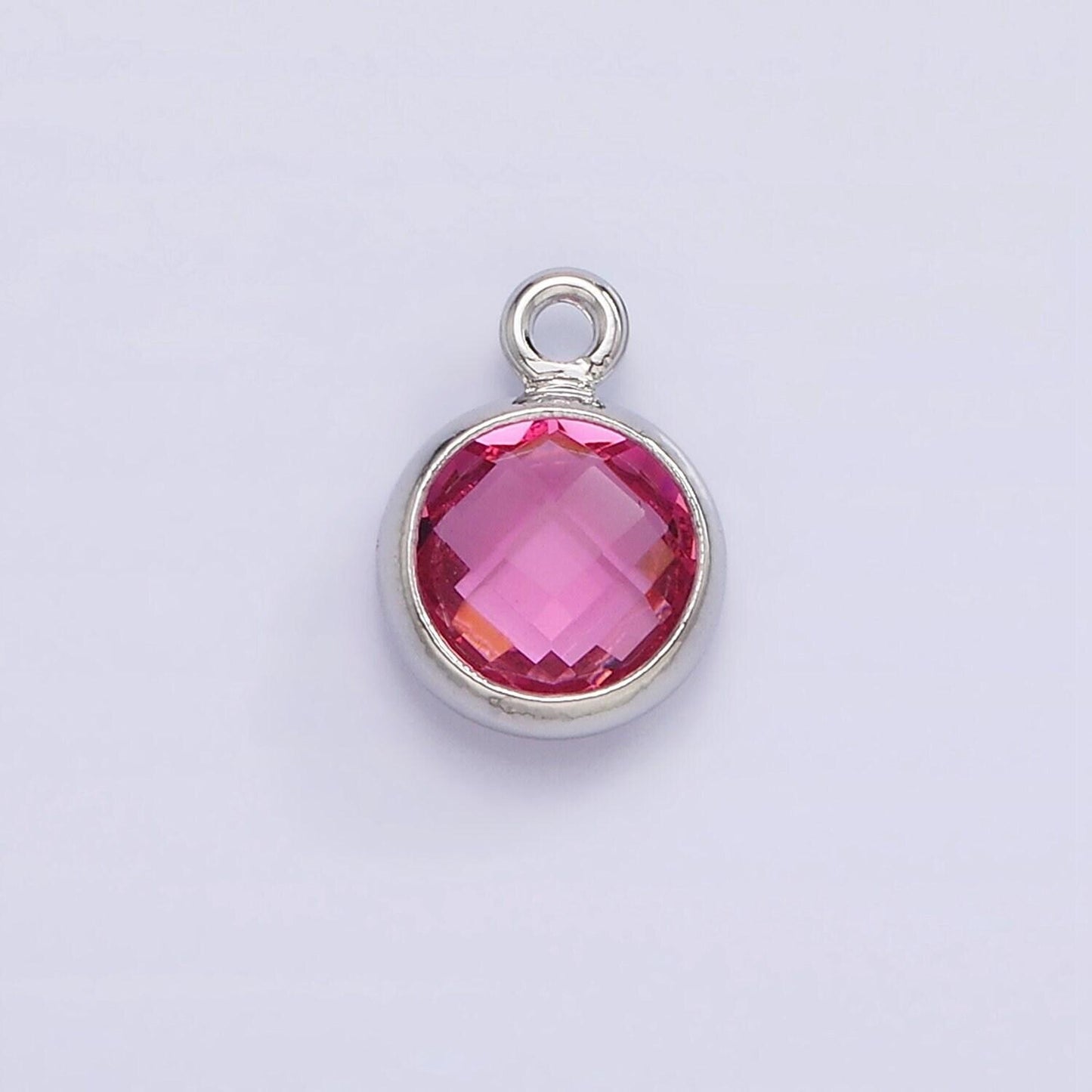Silver 6mm multifaceted birthstone cz round personalized charm | n1173 - n1184