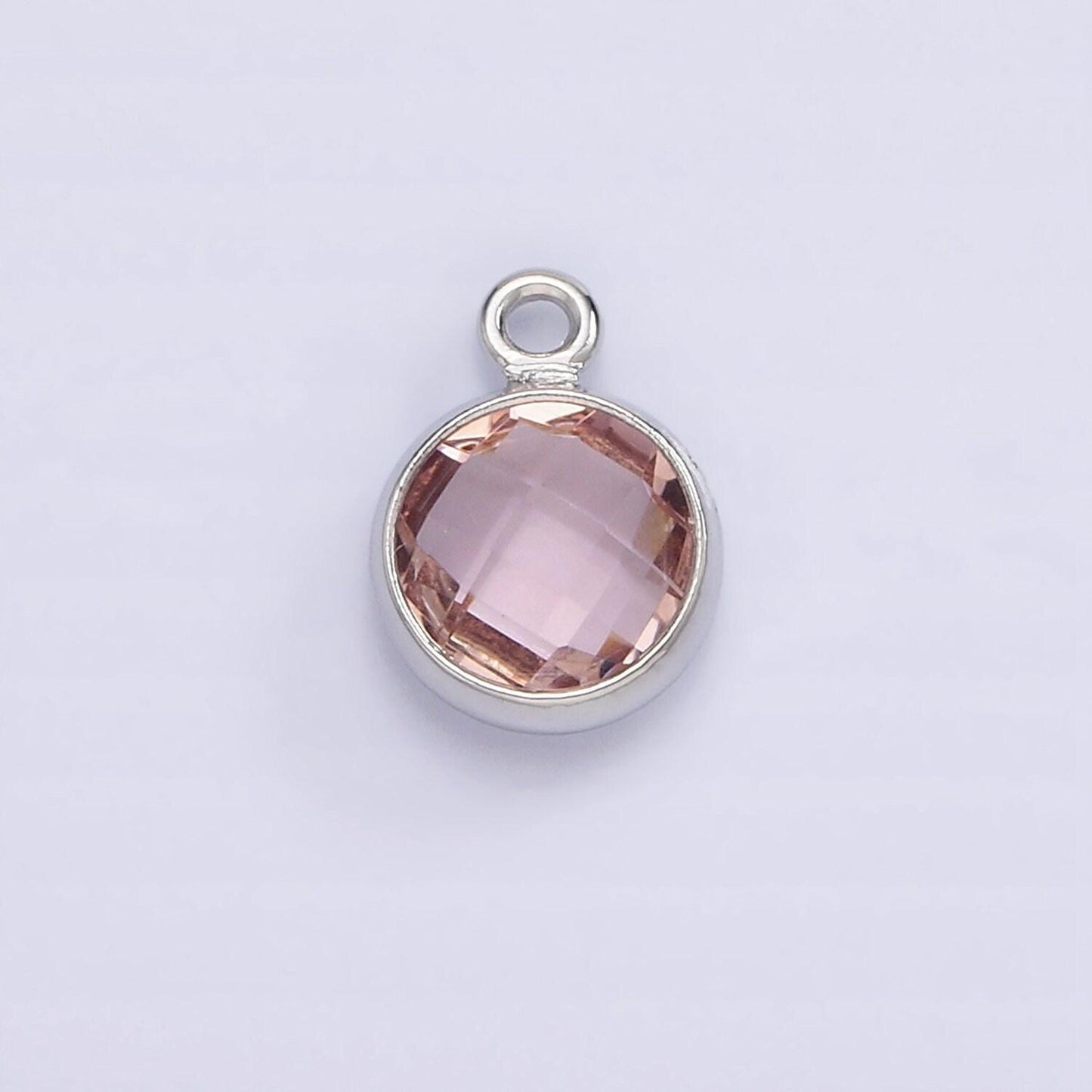 Silver 6mm multifaceted birthstone cz round personalized charm | n1173 - n1184