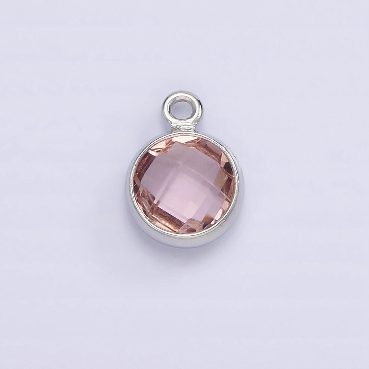 Silver 6mm multifaceted birthstone cz round personalized charm | n1173 - n1184