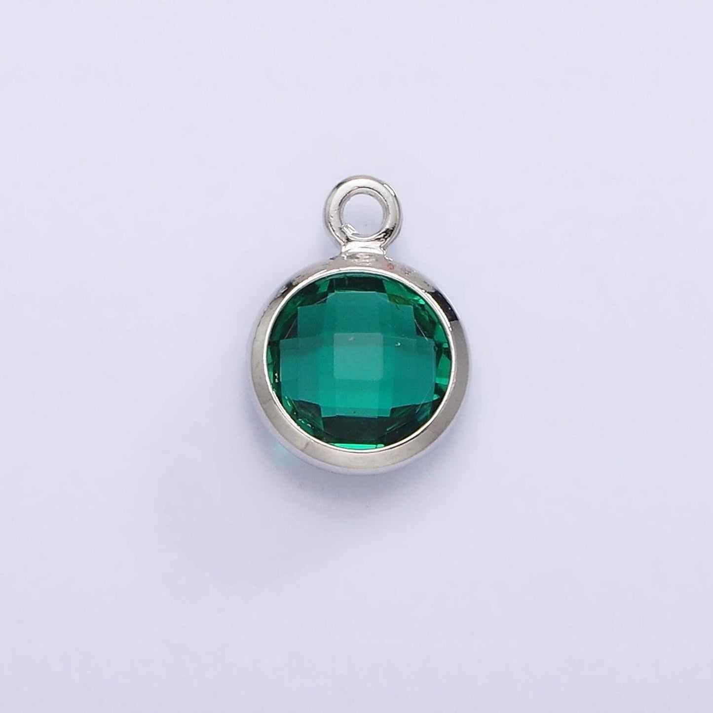 Silver 6mm multifaceted birthstone cz round personalized charm | n1173 - n1184