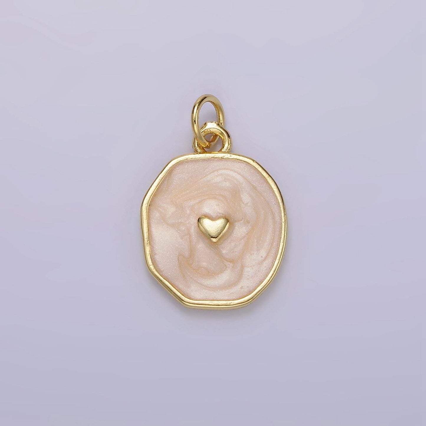 Sparkle gold white enamel heart charms, teal heart charm in round disc charm medallion for necklace, paint my heart diy craft n1146