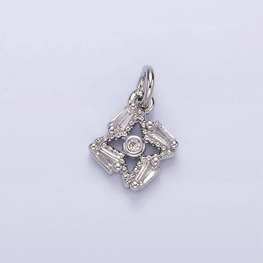 White gold filled open cleat baguette cz beaded celestial star mini add-on charm | n1140