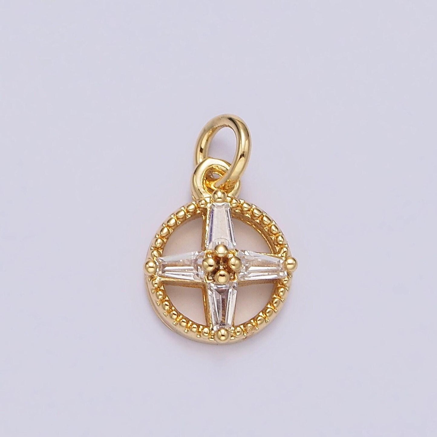 14k gold filled clear baguette star open beaded round mini add-on charm in gold & silver | n1096 n1139