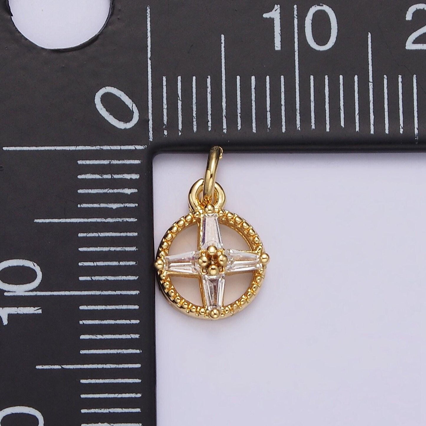 14k gold filled clear baguette star open beaded round mini add-on charm in gold & silver | n1096 n1139
