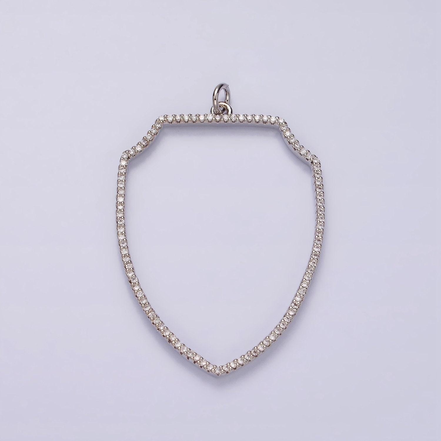 14k gold filled 45mm open clear micro paved cz shield charm in silver, gold, and black | n1135 - n1137