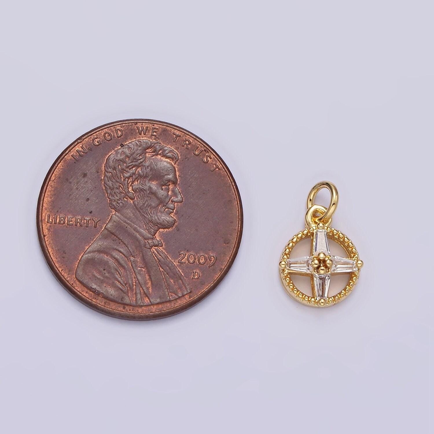 14k gold filled clear baguette star open beaded round mini add-on charm in gold & silver | n1096 n1139