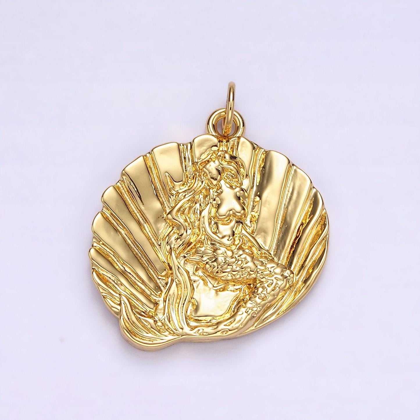 14k gold filled ocean mermaid clam sea shell dented charm in gold & silver | n1118 n1119