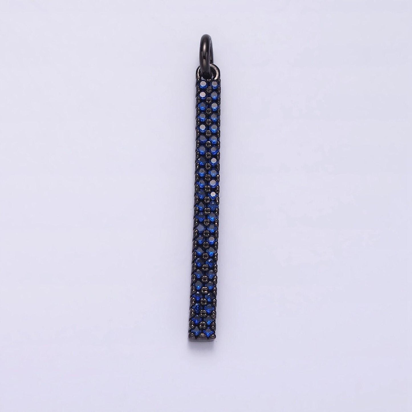 14k gold filled 35mm micro paved cz long bar charm in gold, silver & black | n1120 - n1125