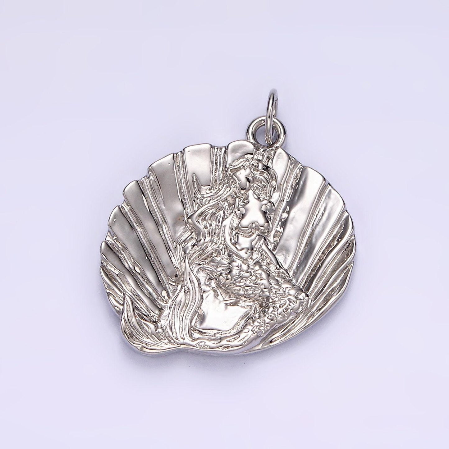 14k gold filled ocean mermaid clam sea shell dented charm in gold & silver | n1118 n1119