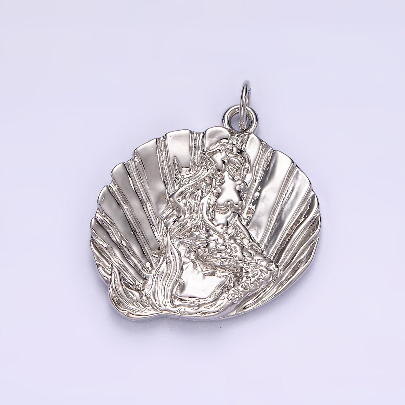 14k gold filled ocean mermaid clam sea shell dented charm in gold & silver | n1118 n1119