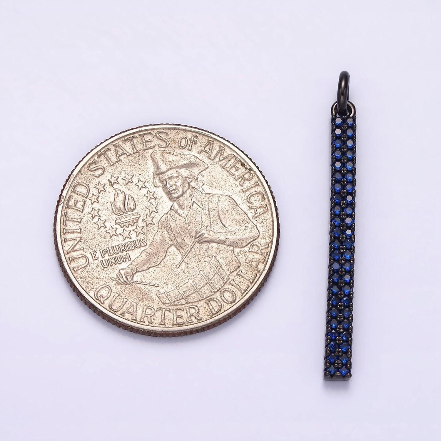 14k gold filled 35mm micro paved cz long bar charm in gold, silver & black | n1120 - n1125