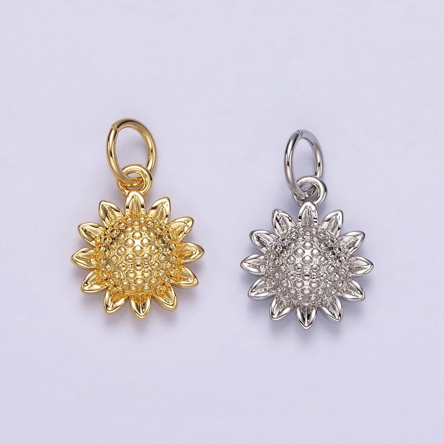14k gold filled 15mm dotted sunflower nature charm in gold & silver | n1110 n1111