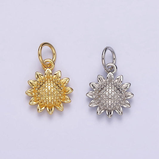 14k gold filled 15mm dotted sunflower nature charm in gold & silver | n1110 n1111