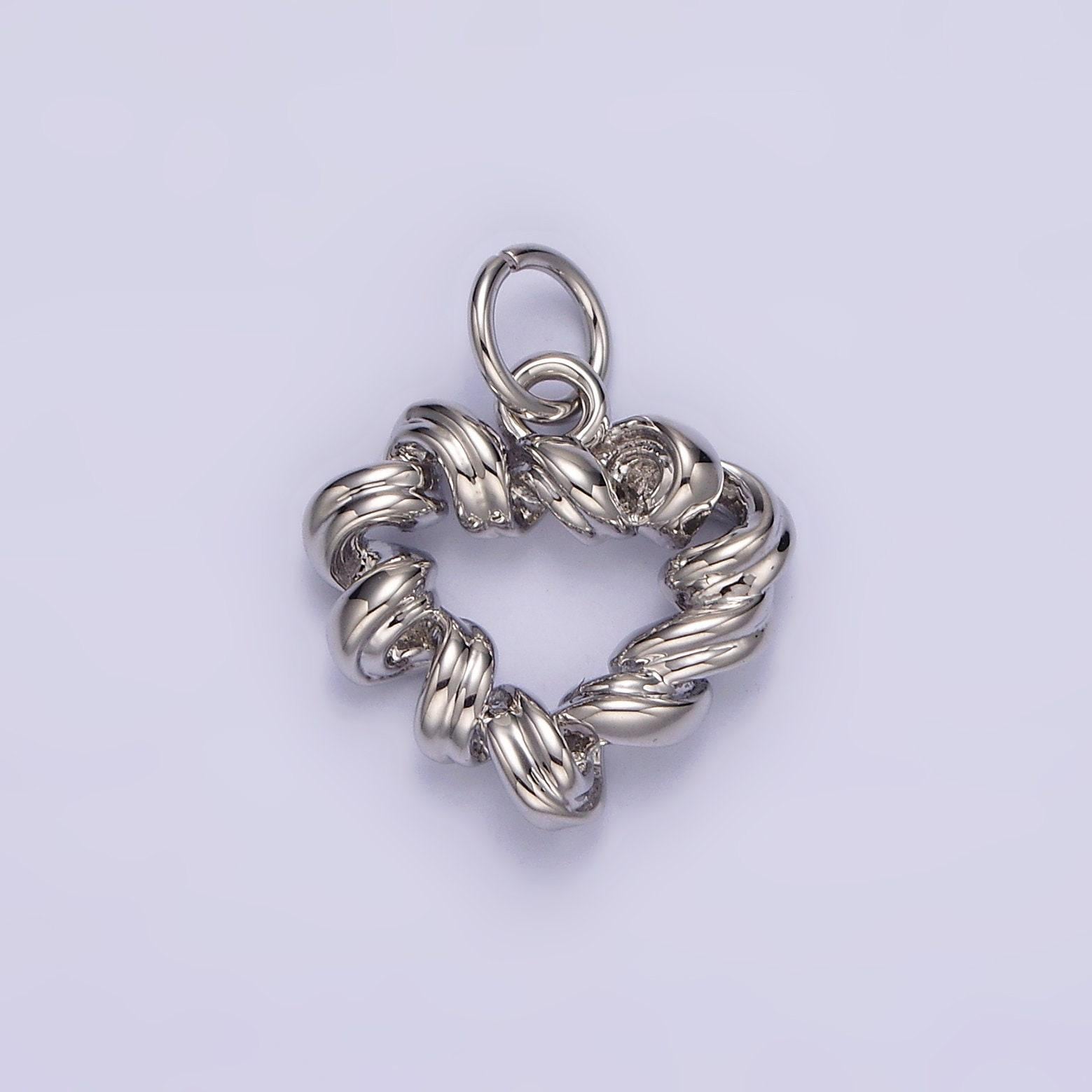 14k gold filled 15.5mm twisted spiral coil open heart charm in gold & silver | n1104 n1105