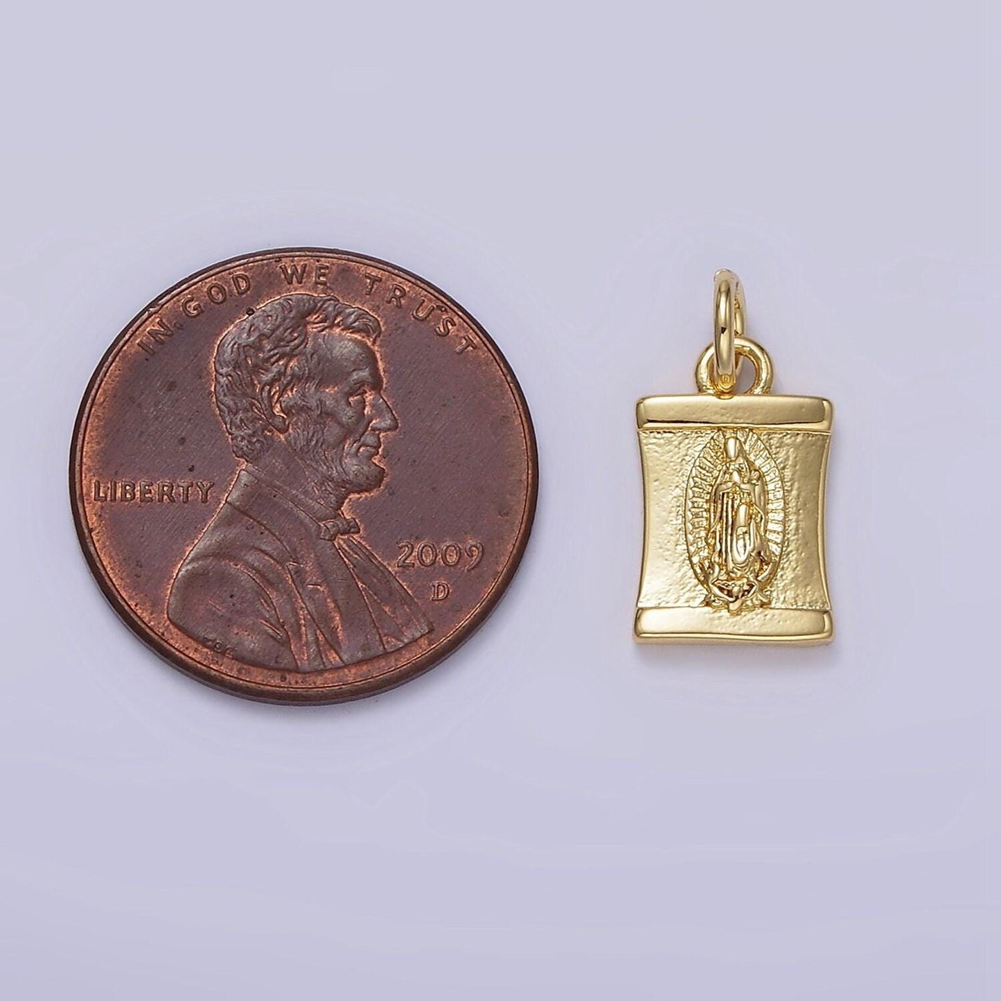 Small virgin mother mary miraculous medal gold fill rectangle pendant charm 9x8mm religious charm healing prayer catholic charm n-1098