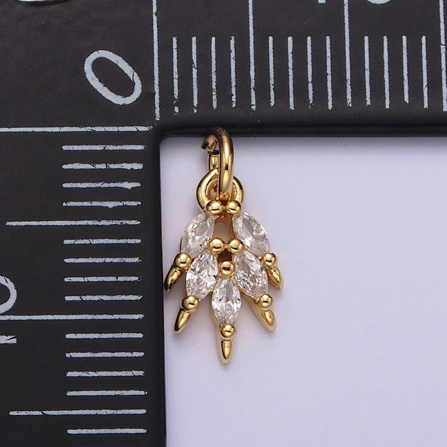 Small gold charm multiple clear marquise cz leaf mini add-on charm | n1094