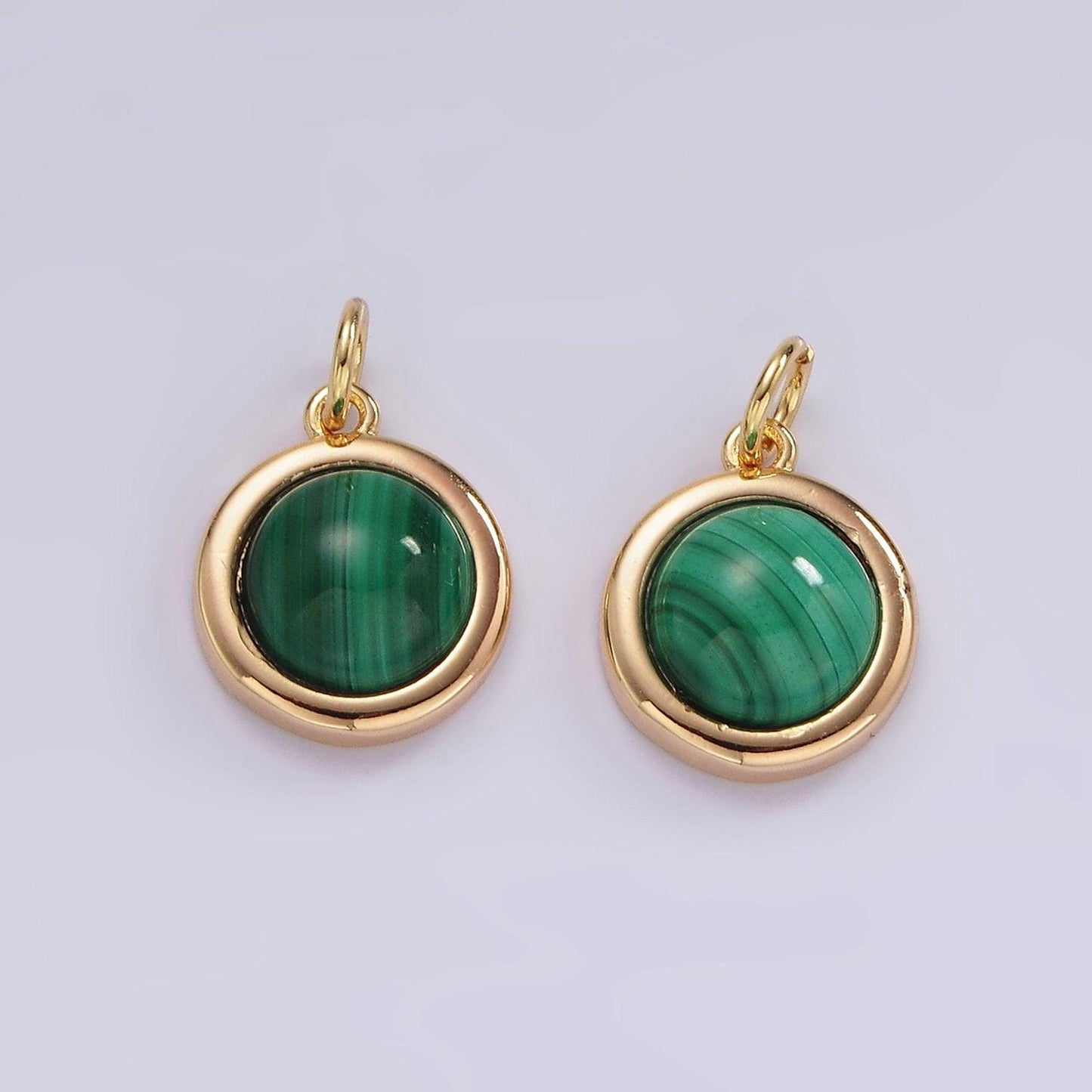 14k gold filled green malachite bezel round charm | n1092
