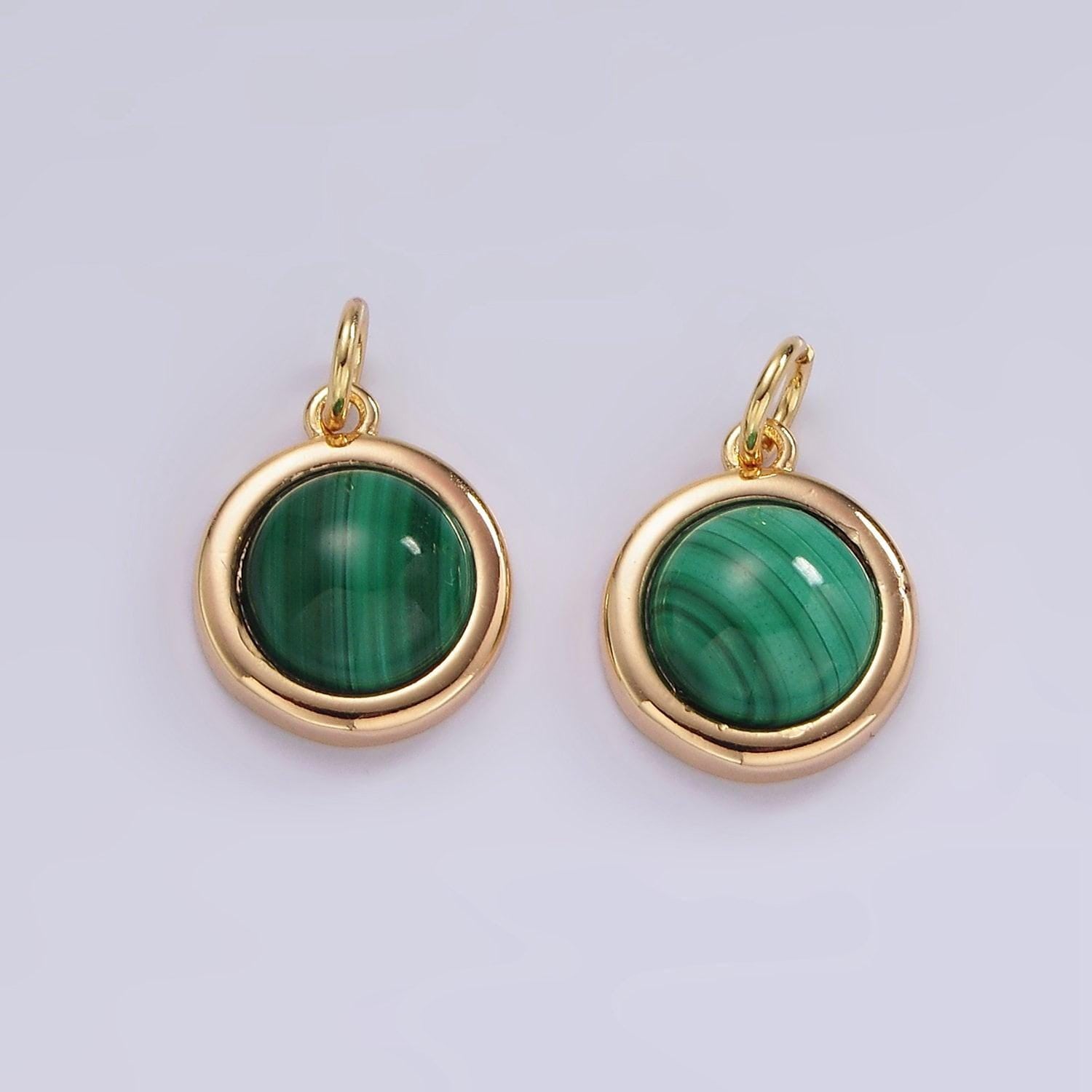 14k gold filled green malachite bezel round charm | n1092