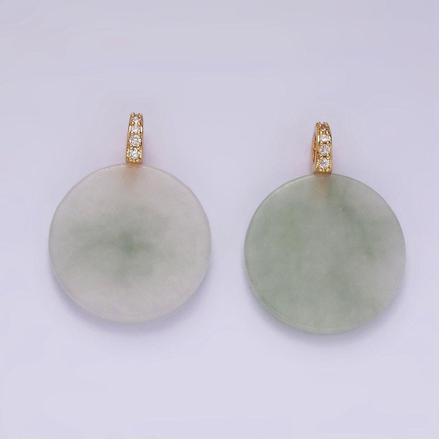 14k gold filled green jade round micro paved cz bail pendant | n1091