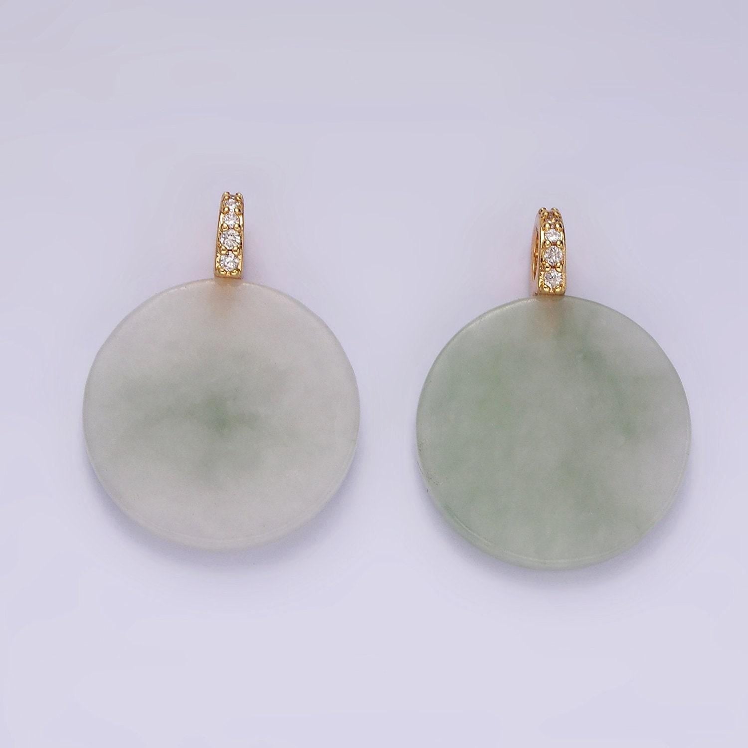14k gold filled green jade round micro paved cz bail pendant | n1091