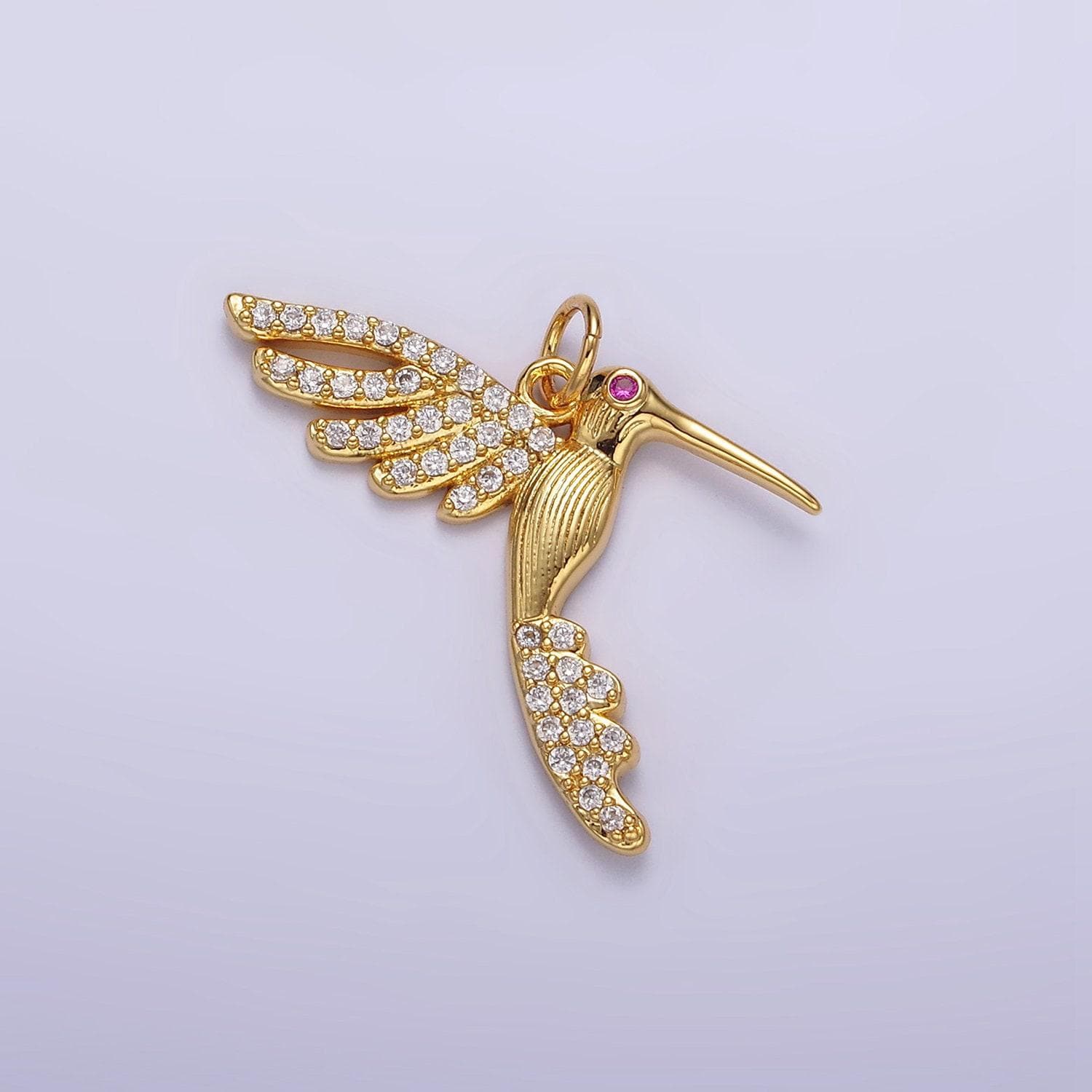 Dainty gold hummingbird charm, clear cz micro pave silver bird pendant for bracelet necklace earrings jewelry making supply aa-001