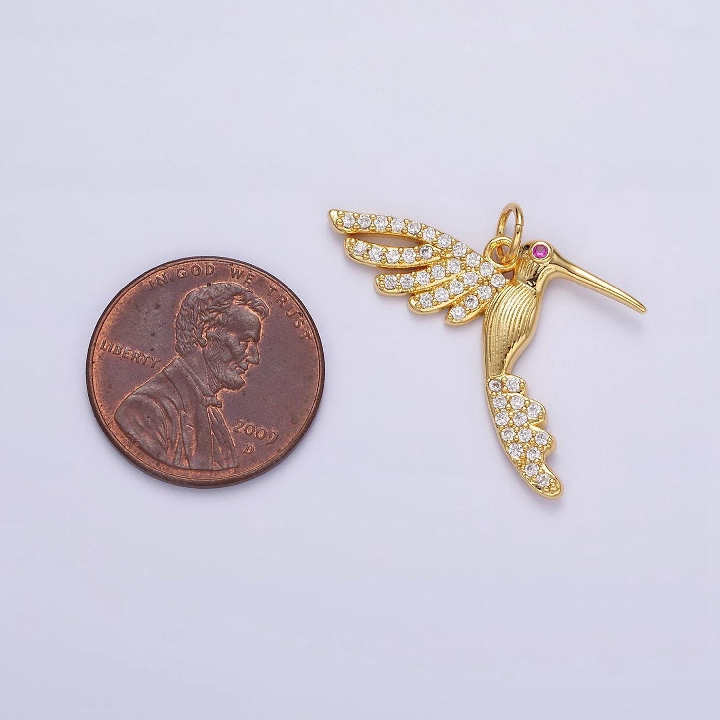 Dainty gold hummingbird charm, clear cz micro pave silver bird pendant for bracelet necklace earrings jewelry making supply aa-001