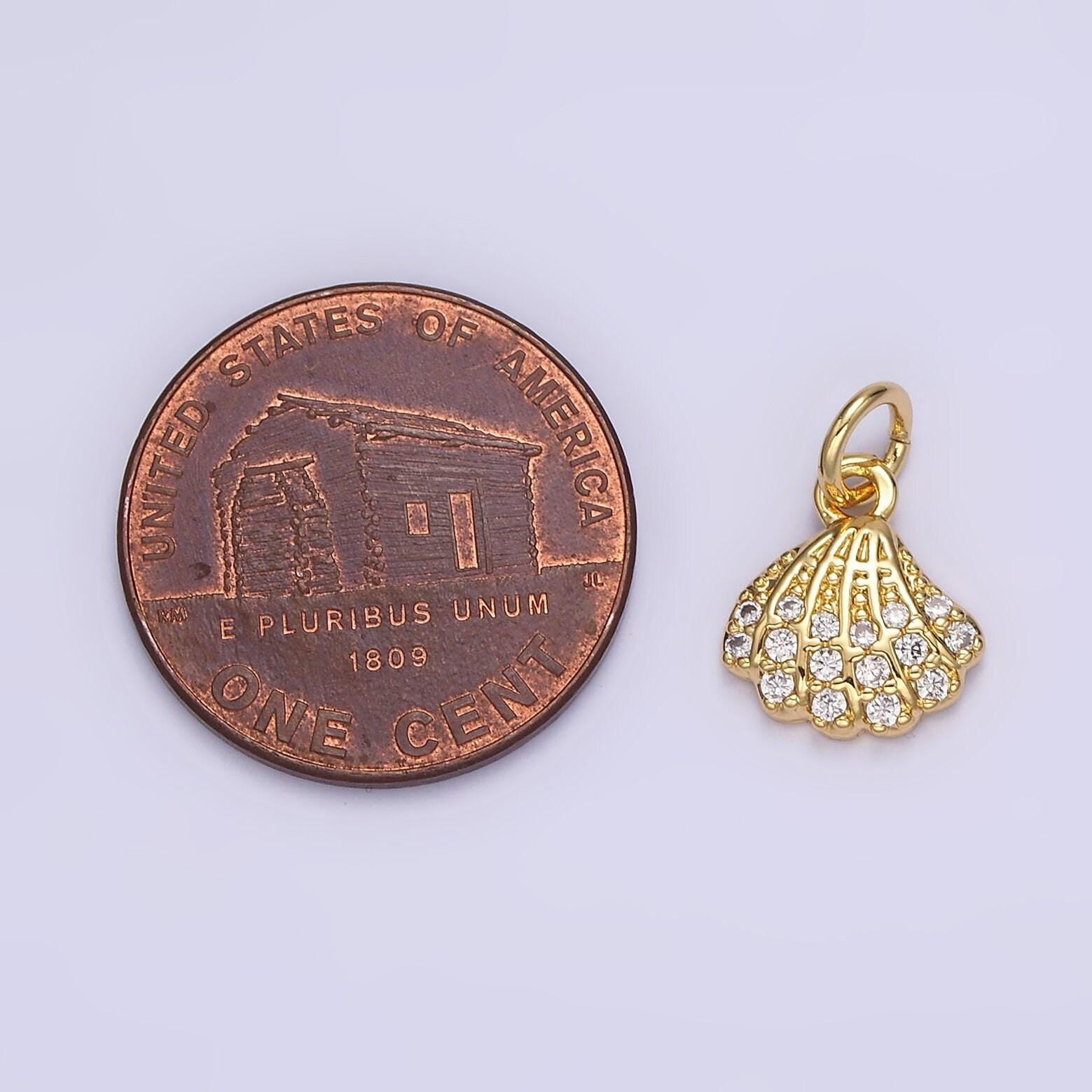 14k gold filled clear micro paved cz ocean clam shell add-on charm | n1044