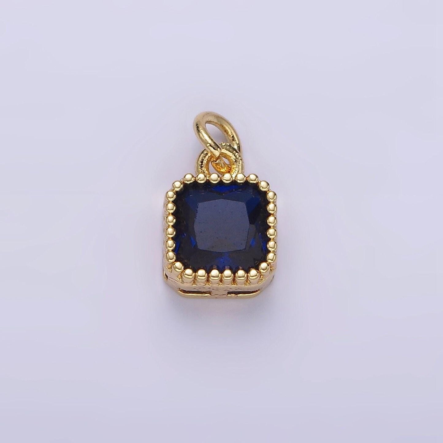 16k gold filled 7.5mm multifaceted birthstone cz square personalized charm | n1047 - n1055
