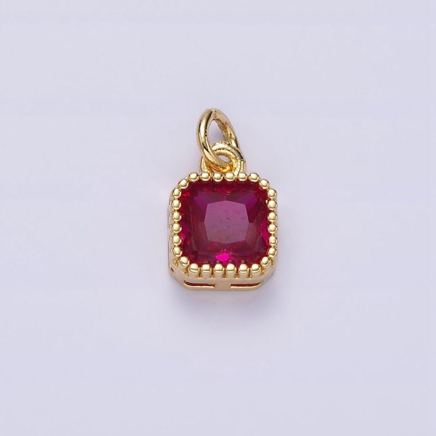 16k gold filled 7.5mm multifaceted birthstone cz square personalized charm | n1047 - n1055