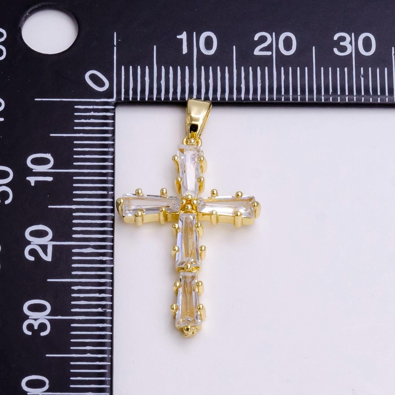 14k gold filled clear, green, pink, black baguette lined latin cross pendant | n1468 - n1471