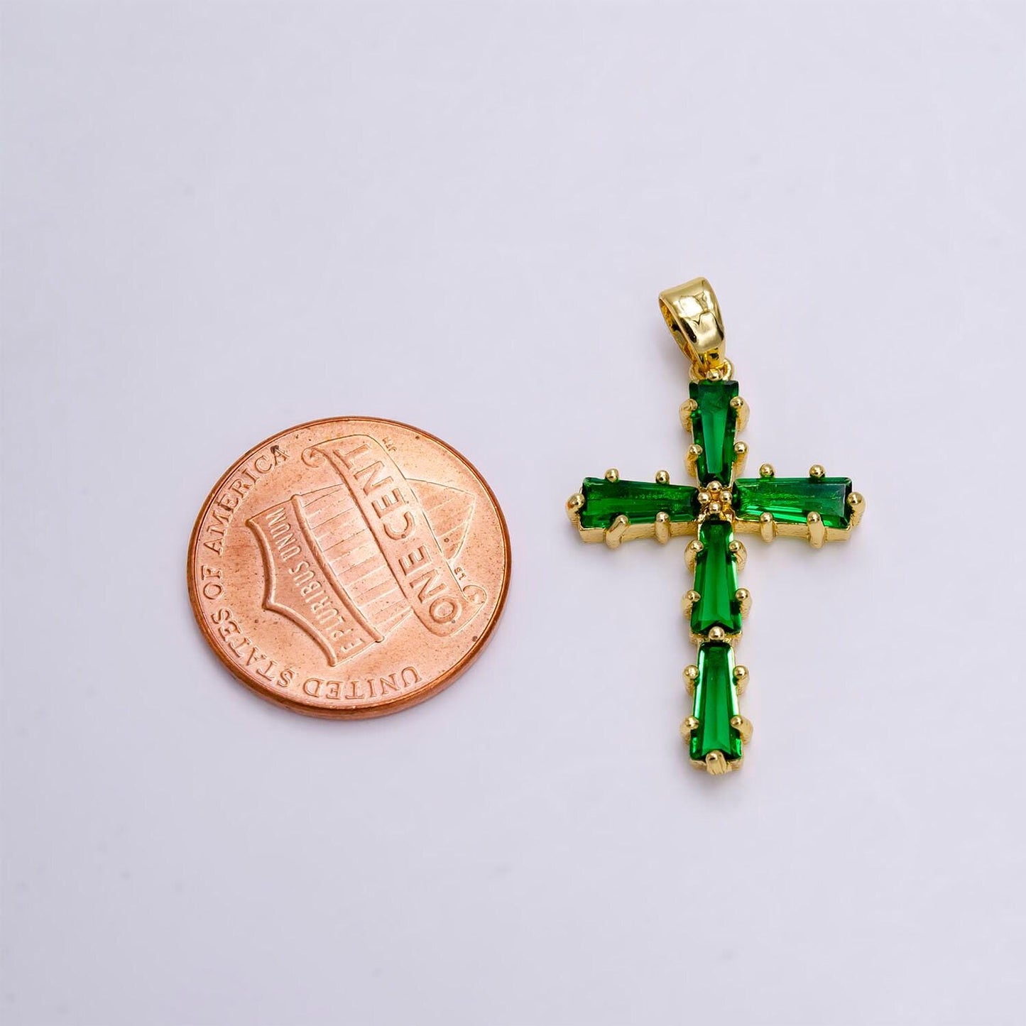 14k gold filled clear, green, pink, black baguette lined latin cross pendant | n1468 - n1471
