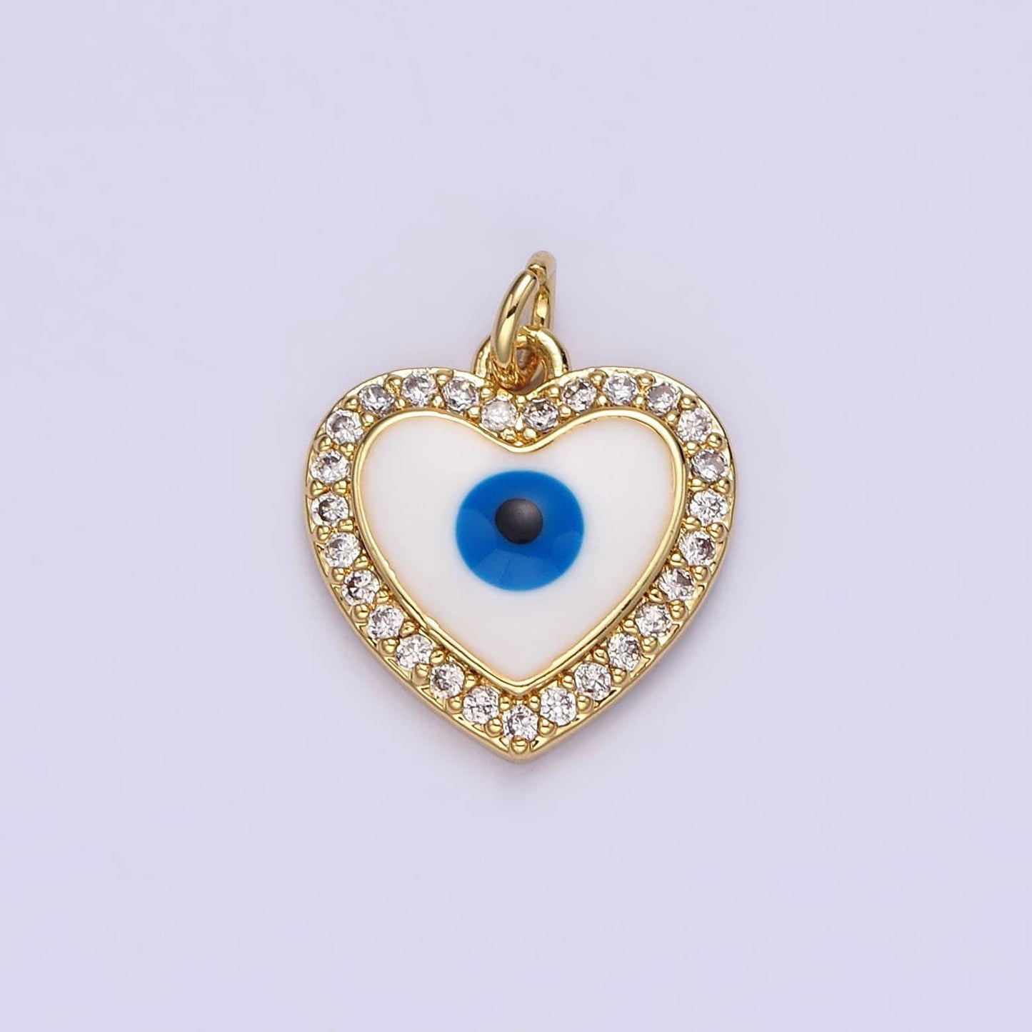 14k gold filled evil eye enamel clear micro paved cz heart charm | n1021